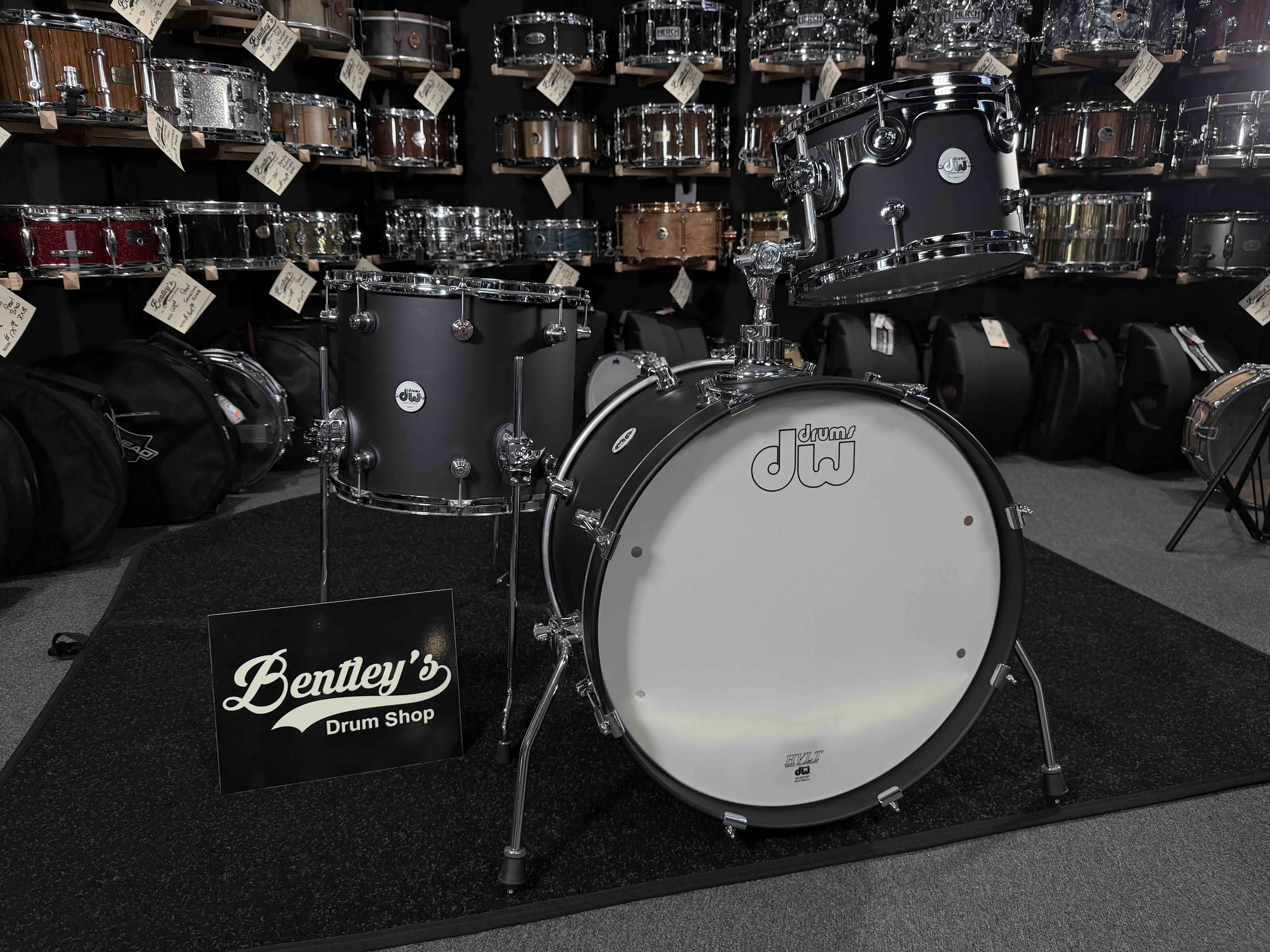 DW Design Series Frequent Flyer 12/14/20 3-Piece Drum Kit Set in Black Satin (Open Box)